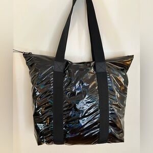 Rains Black Halographic Rush Tote, NWOT